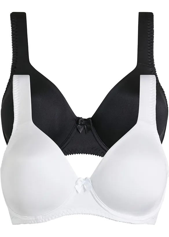 T-Shirt-BH mit Bügel und Glanzeffekt (2er Pack) in schwarz von vorne - bonprix