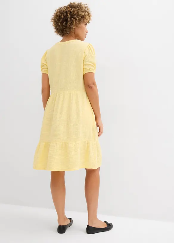 Musselin-Oversize-Kleid aus reiner Baumwolle in gelb von hinten (Totalaufnahme) - bonprix