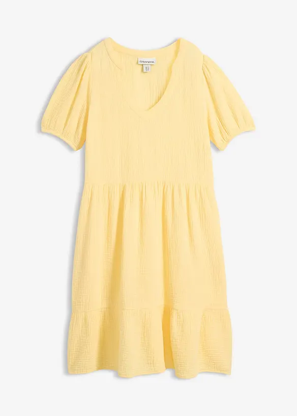 Musselin-Oversize-Kleid aus reiner Baumwolle in gelb von vorne - bonprix