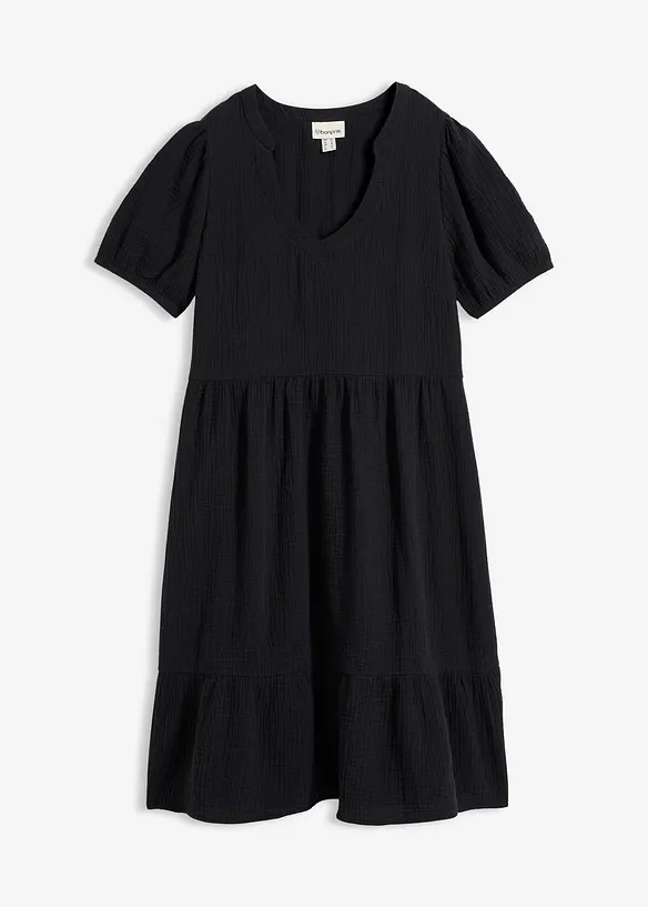 Musselin-Oversize-Kleid aus reiner Baumwolle in schwarz von vorne - bonprix