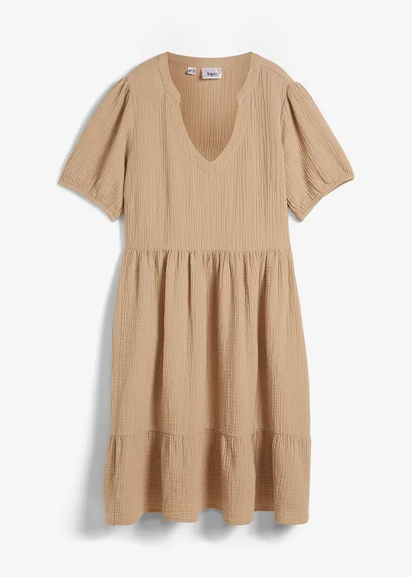 Musselin-Oversize-Kleid aus reiner Baumwolle in beige von vorne - bonprix
