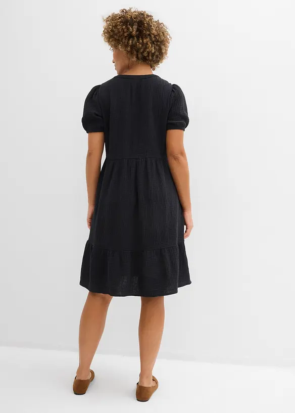 Musselin-Oversize-Kleid aus reiner Baumwolle in schwarz von hinten (Totalaufnahme) - bonprix