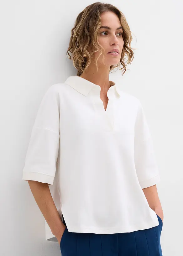 Poloshirt aus reiner Bio-Baumwolle in weiß von vorne (im Anschnitt) - bonprix