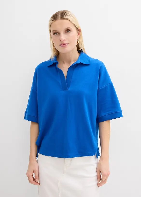 Poloshirt aus reiner Bio-Baumwolle in blau von vorne (im Anschnitt) - bonprix