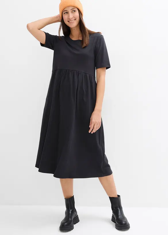 Jerseykleid aus schwerer Baumwolle in schwarz von vorne (Totalaufnahme) - bonprix