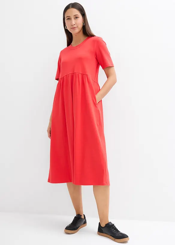 Jerseykleid aus schwerer Baumwolle in rot von vorne (Totalaufnahme) - bonprix