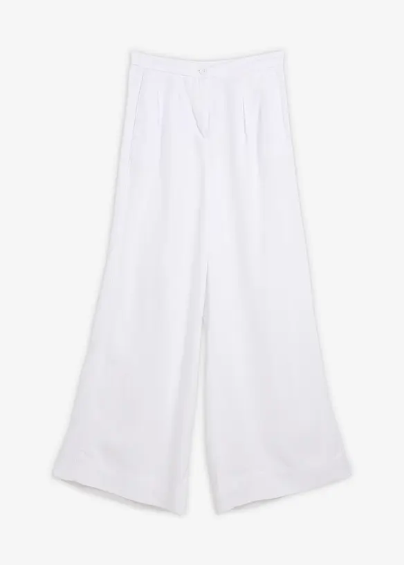 Bundfaltenhose aus fließendem Lyocell in weiß von vorne - bonprix