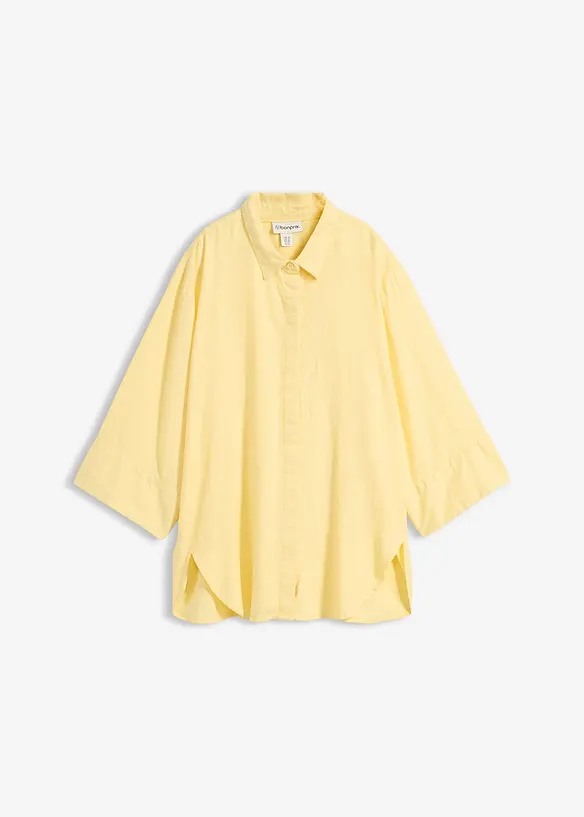Hemdbluse aus kühlendem Leinen-Mix in gelb von vorne - bonprix