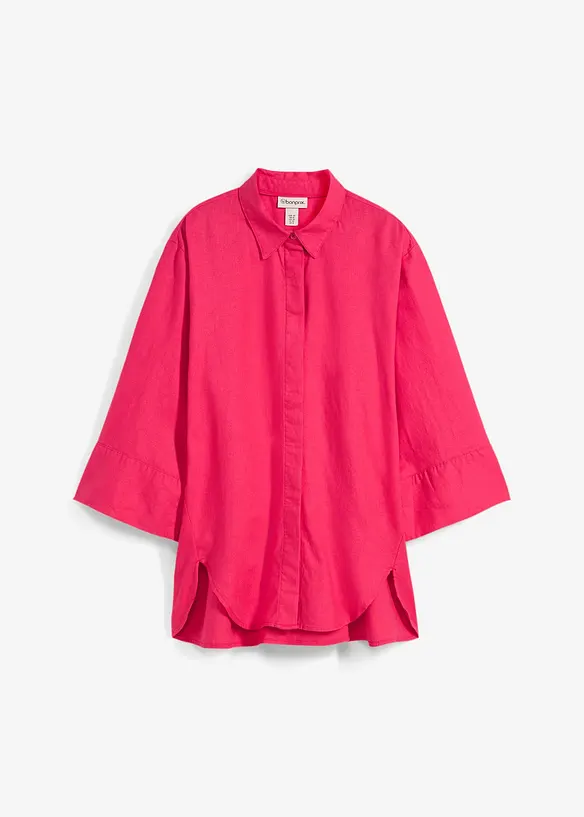 Hemdbluse aus kühlendem Leinen-Mix in pink von vorne - bonprix
