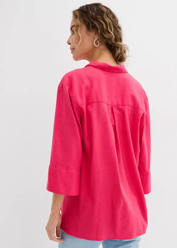 Hemdbluse aus kühlendem Leinen-Mix in pink von hinten (im Anschnitt) - bonprix