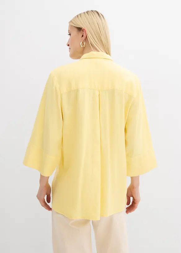 Hemdbluse aus kühlendem Leinen-Mix in gelb von hinten (im Anschnitt) - bonprix