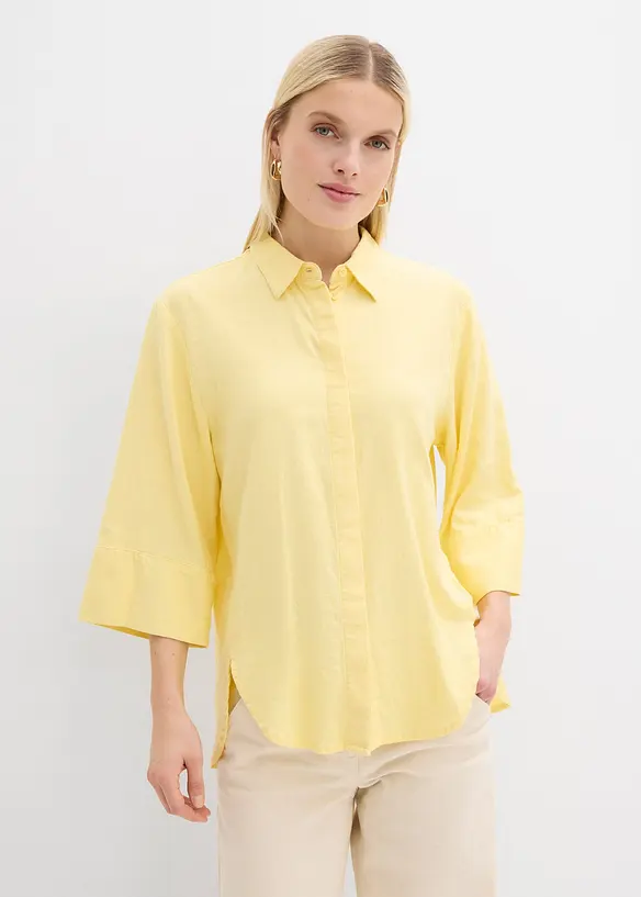 Hemdbluse aus kühlendem Leinen-Mix in gelb von vorne (im Anschnitt) - bonprix