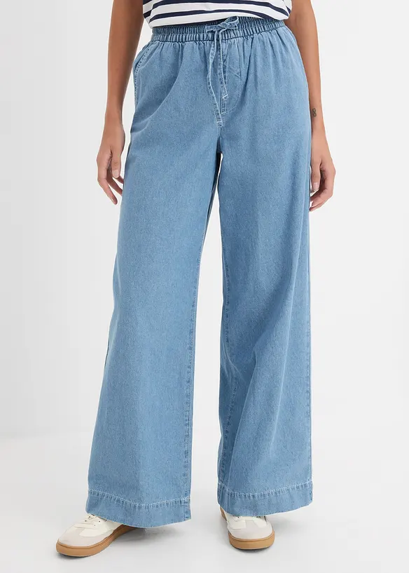 Wide-Leg-Jeans, Mid Waist, Bequembund in blau von vorne - bonprix