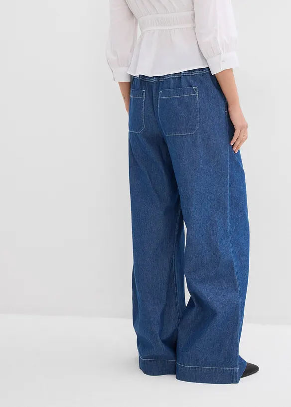 Wide-Leg-Jeans, Mid Waist, Bequembund in blau von hinten - bonprix