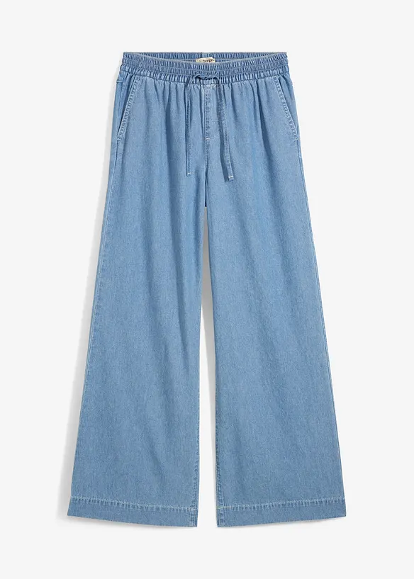 Wide-Leg-Jeans, Mid Waist, Bequembund in blau von vorne - bonprix