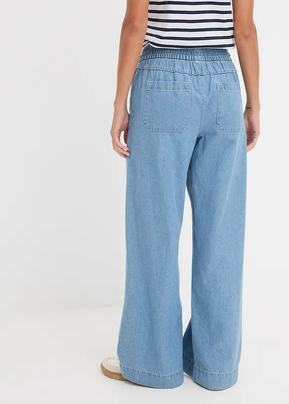 Wide-Leg-Jeans, Mid Waist, Bequembund in blau von hinten - bonprix