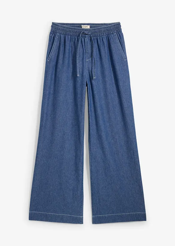Wide-Leg-Jeans, Mid Waist, Bequembund in blau von vorne - bonprix