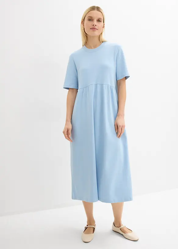 Jerseykleid aus schwerer Baumwolle in blau von vorne (Totalaufnahme) - bonprix
