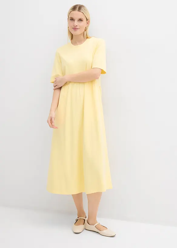 Jerseykleid aus schwerer Baumwolle in gelb von vorne (Totalaufnahme) - bonprix