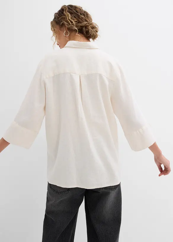 Hemdbluse aus kühlendem Leinen-Mix in beige von hinten (im Anschnitt) - bonprix