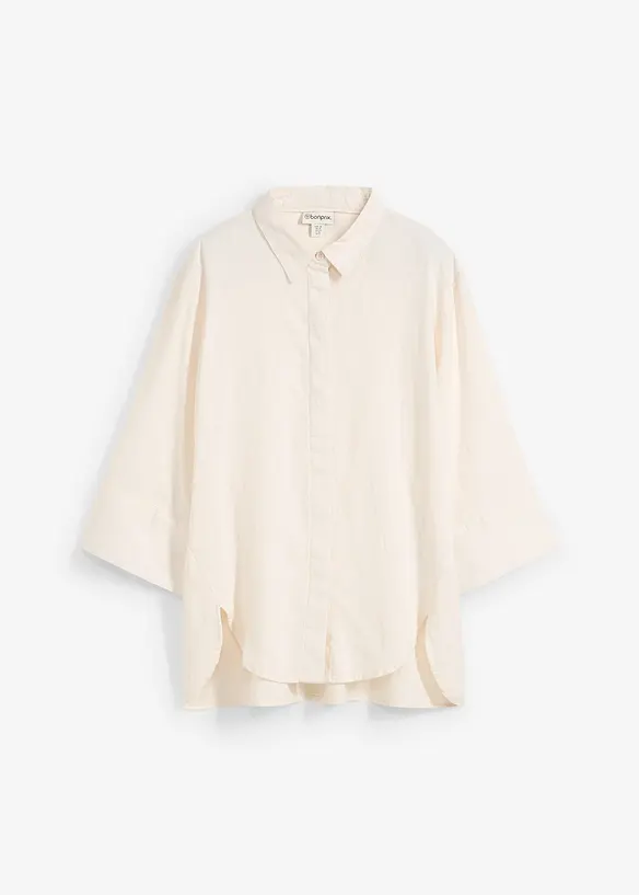 Hemdbluse aus kühlendem Leinen-Mix in beige von vorne - bonprix