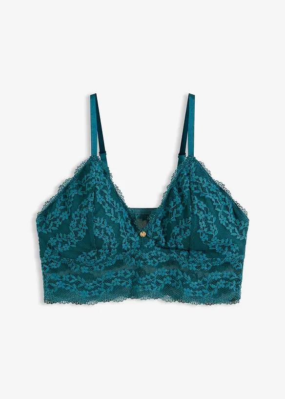 Bustier ohne Bügel mit floraler Spitze in petrol von vorne - bonprix