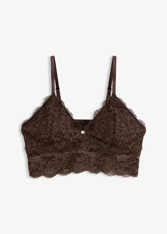 Bustier ohne Bügel mit floraler Spitze in braun von vorne - bonprix