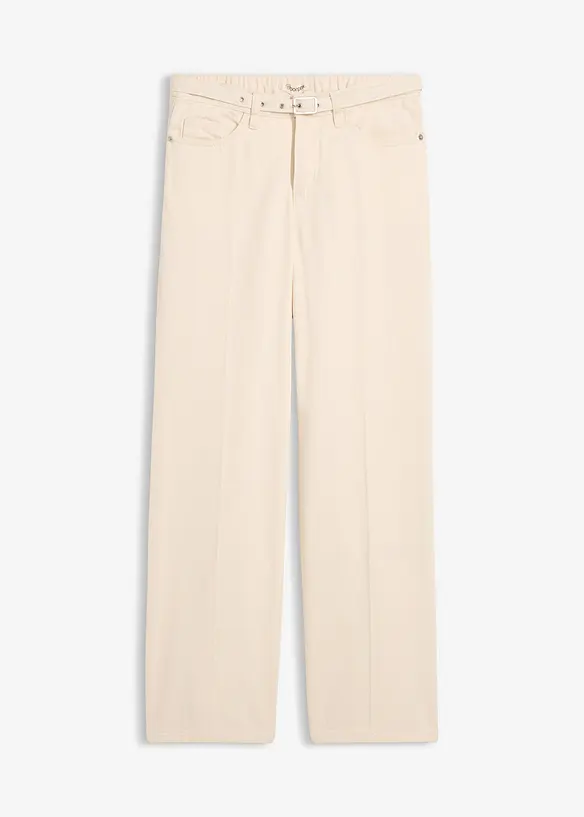 Loose Straight-Jeans Mid Waist, Baumwolle in beige von vorne - bonprix