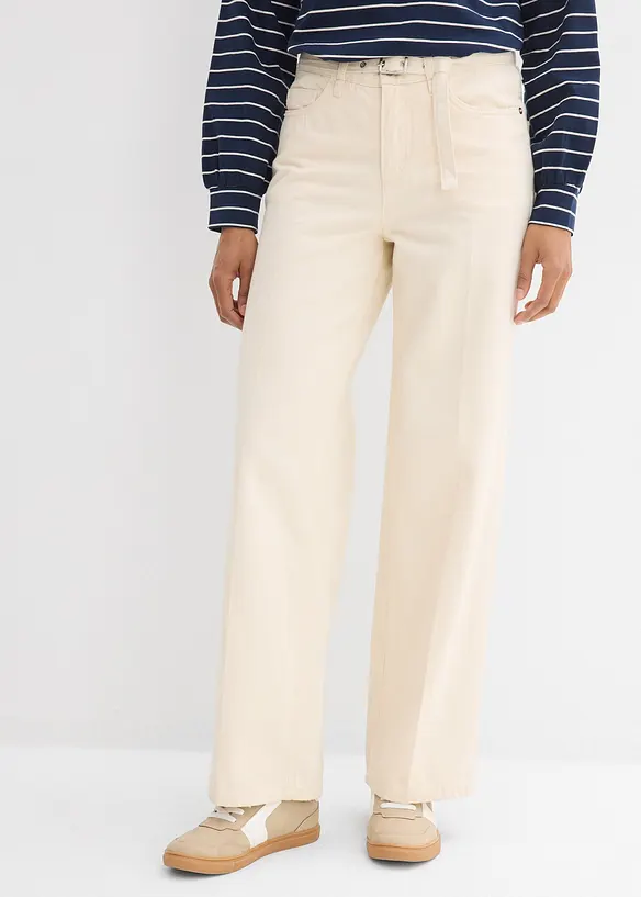Loose Straight-Jeans Mid Waist, Baumwolle in beige von vorne - bonprix