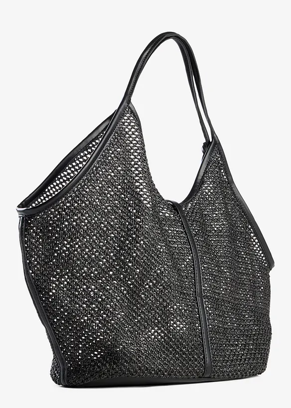 Mesh Shopper mit herausnehmbarer Innentasche in schwarz von hinten - bonprix