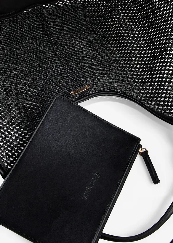 Mesh Shopper mit herausnehmbarer Innentasche in schwarz geöffnet - bonprix
