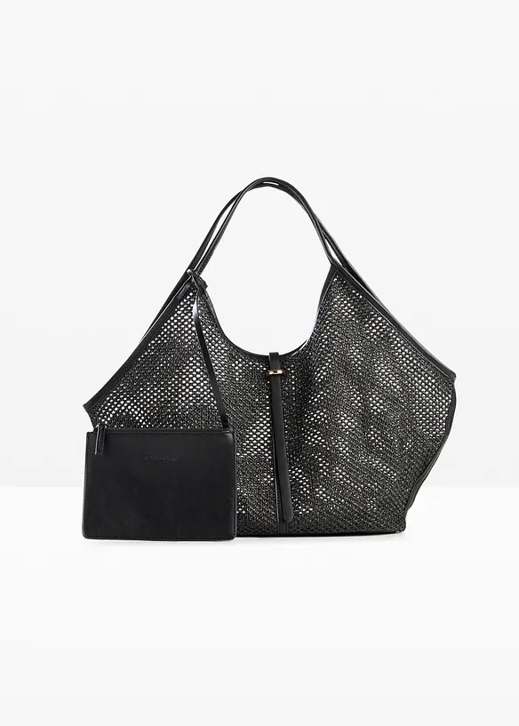 Mesh Shopper mit herausnehmbarer Innentasche in schwarz von vorne - bonprix