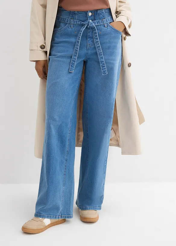 Wide-Leg-Jeans, High Waist, Bio-Baumwolle in blau von vorne - bonprix