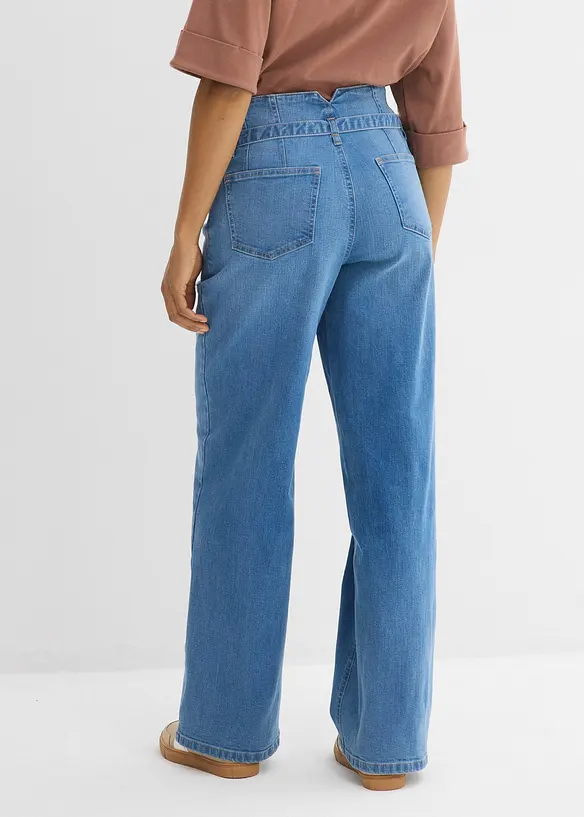 Wide-Leg-Jeans, High Waist, Bio-Baumwolle in blau von hinten - bonprix