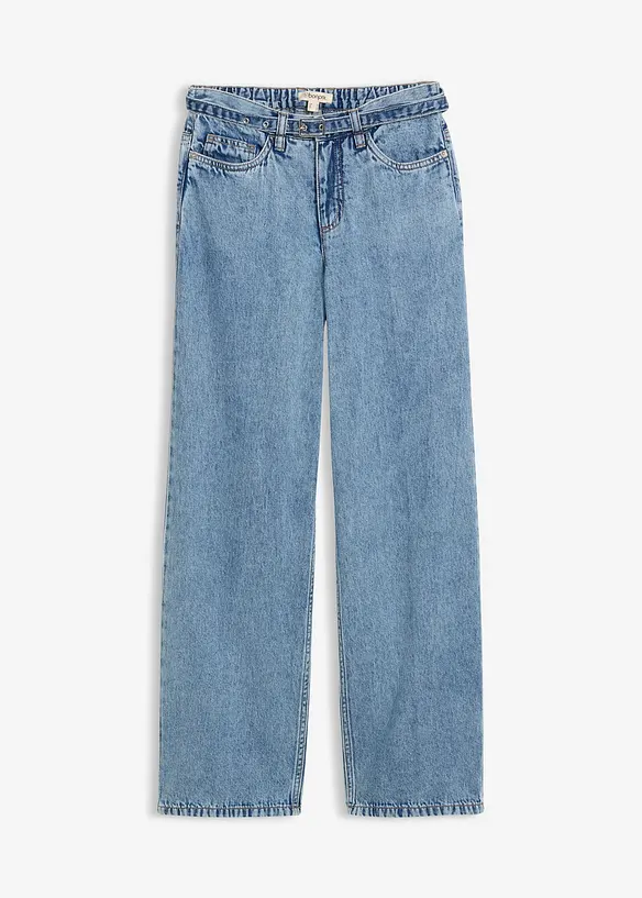 Loose Straight-Jeans Mid Waist, Baumwolle in blau von vorne - bonprix