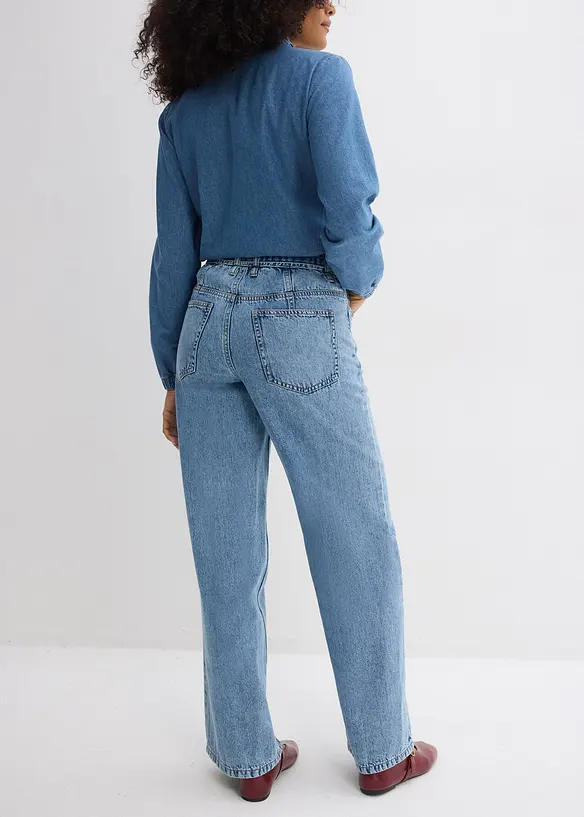 Loose Straight-Jeans Mid Waist, Baumwolle in blau von hinten - bonprix