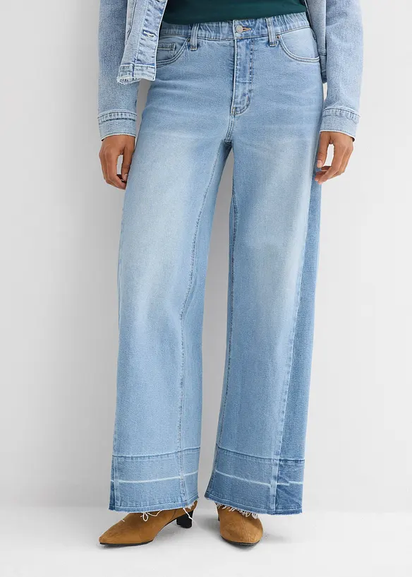 Wide-Leg-Jeans Mid Waist in blau von vorne - bonprix