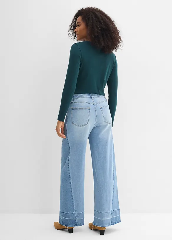 Wide-Leg-Jeans Mid Waist in blau von hinten - bonprix