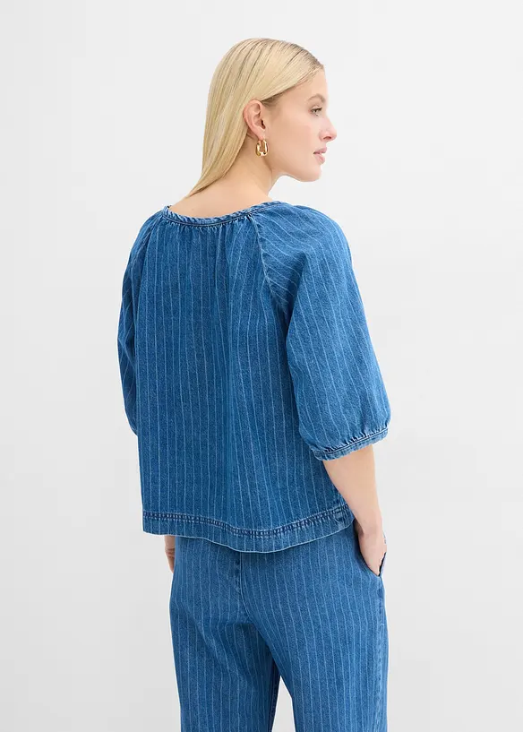 Jeans-Tunikabluse, Baumwolle in blau von hinten (im Anschnitt) - bonprix
