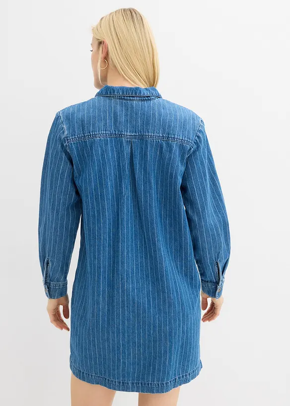 Jeanskleid Langarm mit Streifen, Baumwolle in blau von hinten (Totalaufnahme) - bonprix