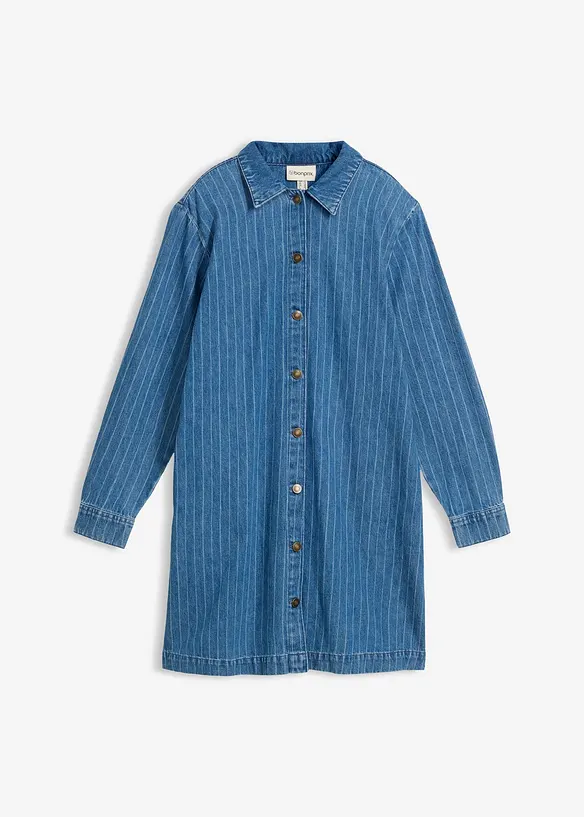Jeanskleid Langarm mit Streifen, Baumwolle in blau von vorne - bonprix