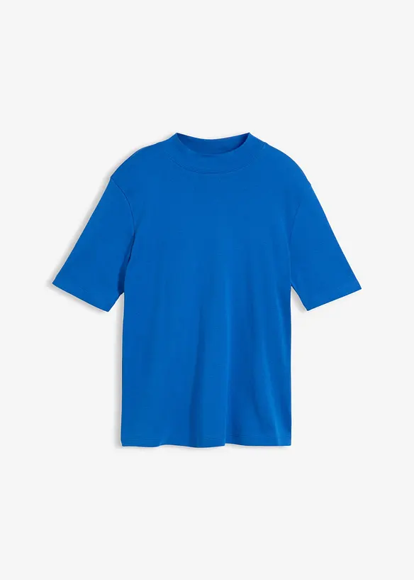 Rippshirt aus reiner Baumwolle in blau von vorne - bonprix