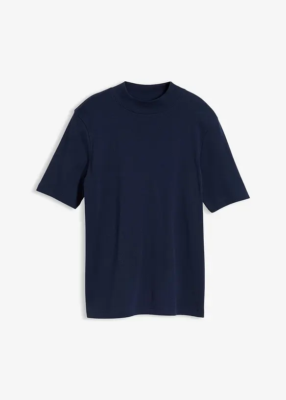 Rippshirt aus reiner Baumwolle in blau von vorne - bonprix