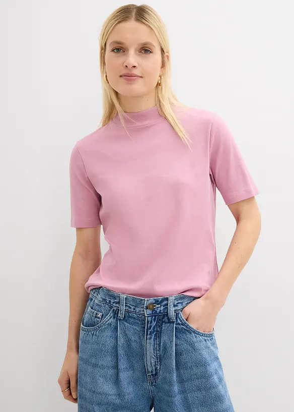 Rippshirt aus reiner Baumwolle in rosa von vorne (im Anschnitt) - bonprix Rippshirt aus reiner Baumwolle in rosa von vorne (im Anschnitt) - bonprix