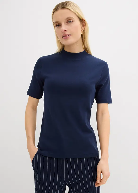 Rippshirt aus reiner Baumwolle in blau von vorne (im Anschnitt) - bonprix