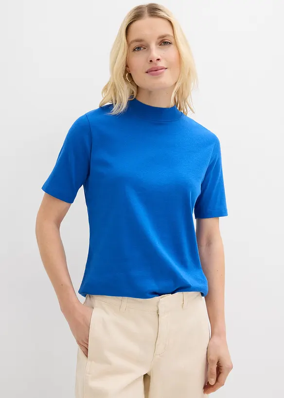 Rippshirt aus reiner Baumwolle in blau von vorne (im Anschnitt) - bonprix