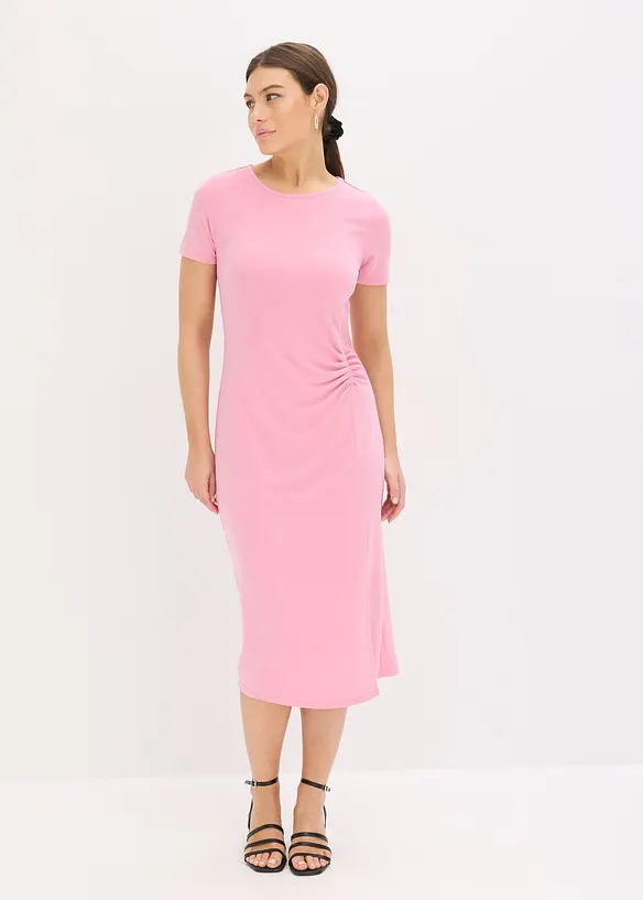 Jerseykleid aus Viskose-Mix in rosa von vorne (Totalaufnahme) - bonprix