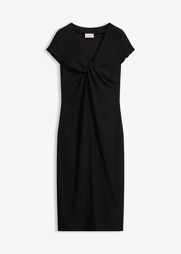 Jerseykleid aus strukturiertem Crêpe in schwarz von vorne - bonprix