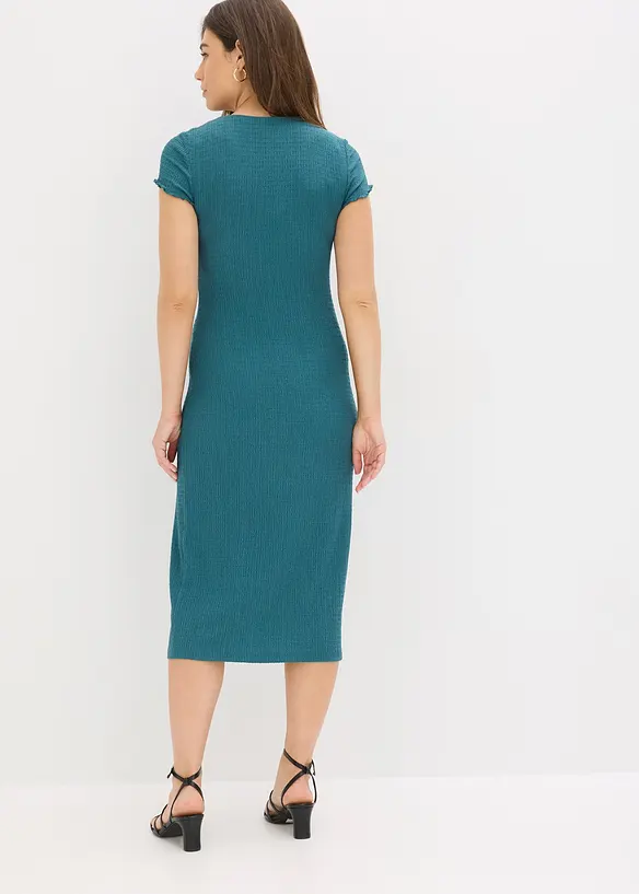 Jerseykleid aus strukturiertem Crêpe in petrol von hinten (Totalaufnahme) - bonprix