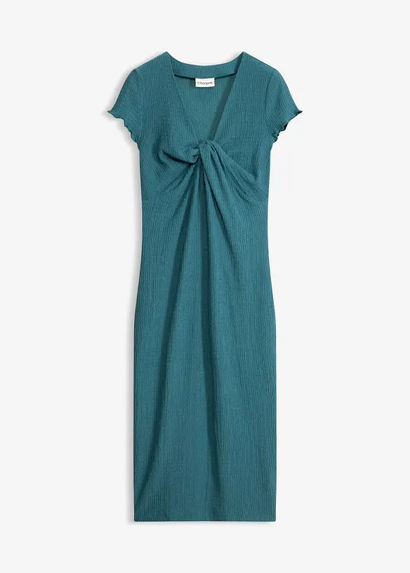 Jerseykleid aus strukturiertem Crêpe in petrol von vorne - bonprix